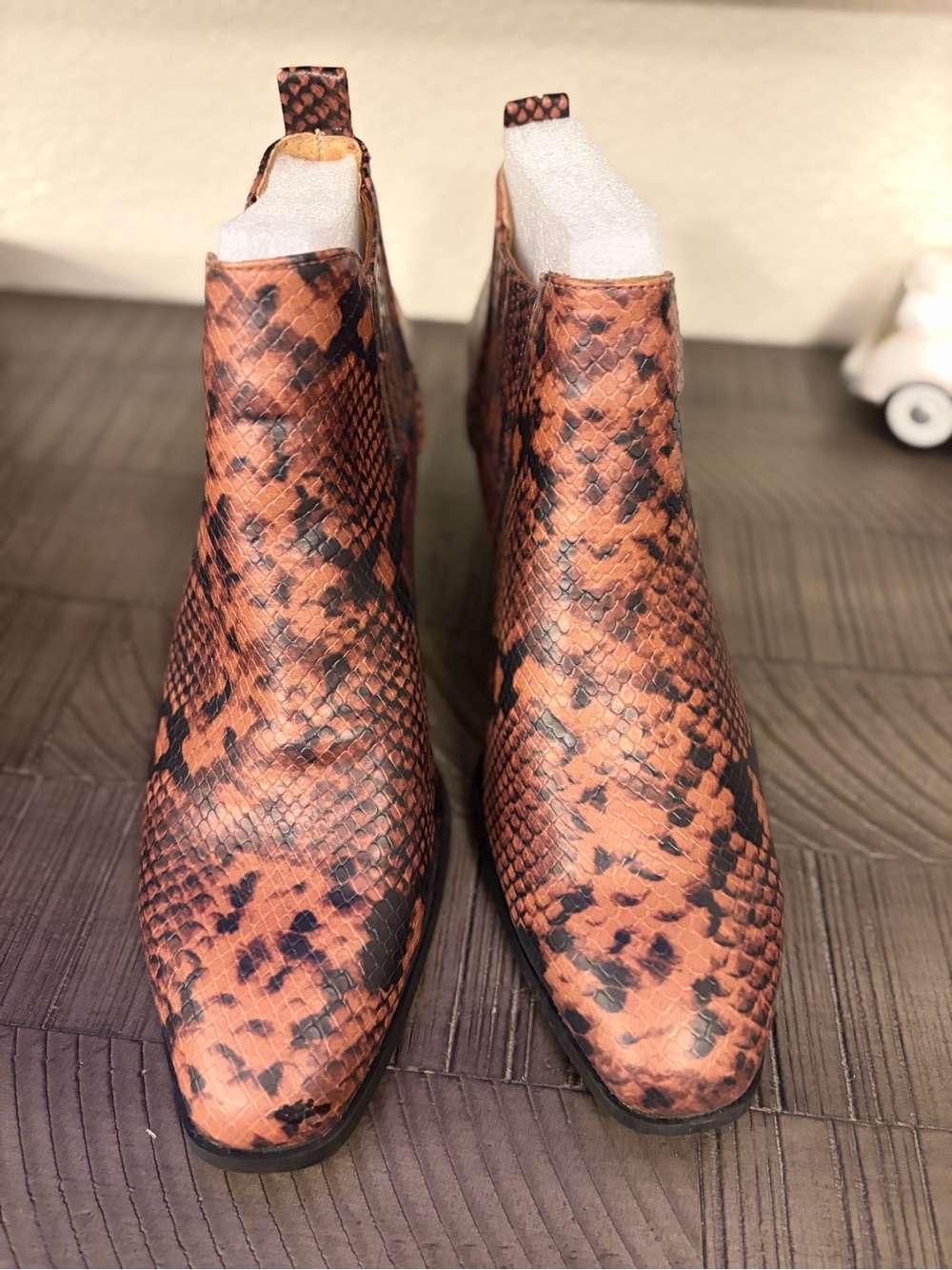 new directions Orange and Black Snake-Print Ankle Boots